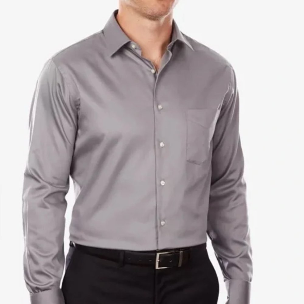 Arrow | Gray Fitted Stretch Button-Down Dress Shirt | Sz L [16-16.5 | 34/35]
